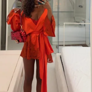 Rio Robe Orange with Orange Lace